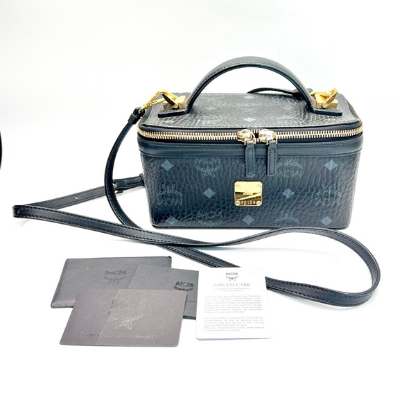 MCM Aren Vanity Case in Black Visetos Canvas w/ Leather Trim &  Crossbody Strap - Picture 10 of 10